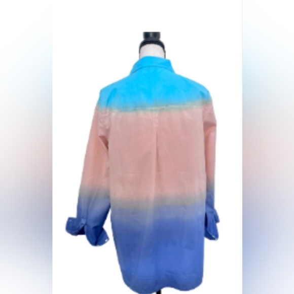 Skinnygirl Carlee Ombre Poplin button down shirt, Aqua Sky - Picture 2 of 8